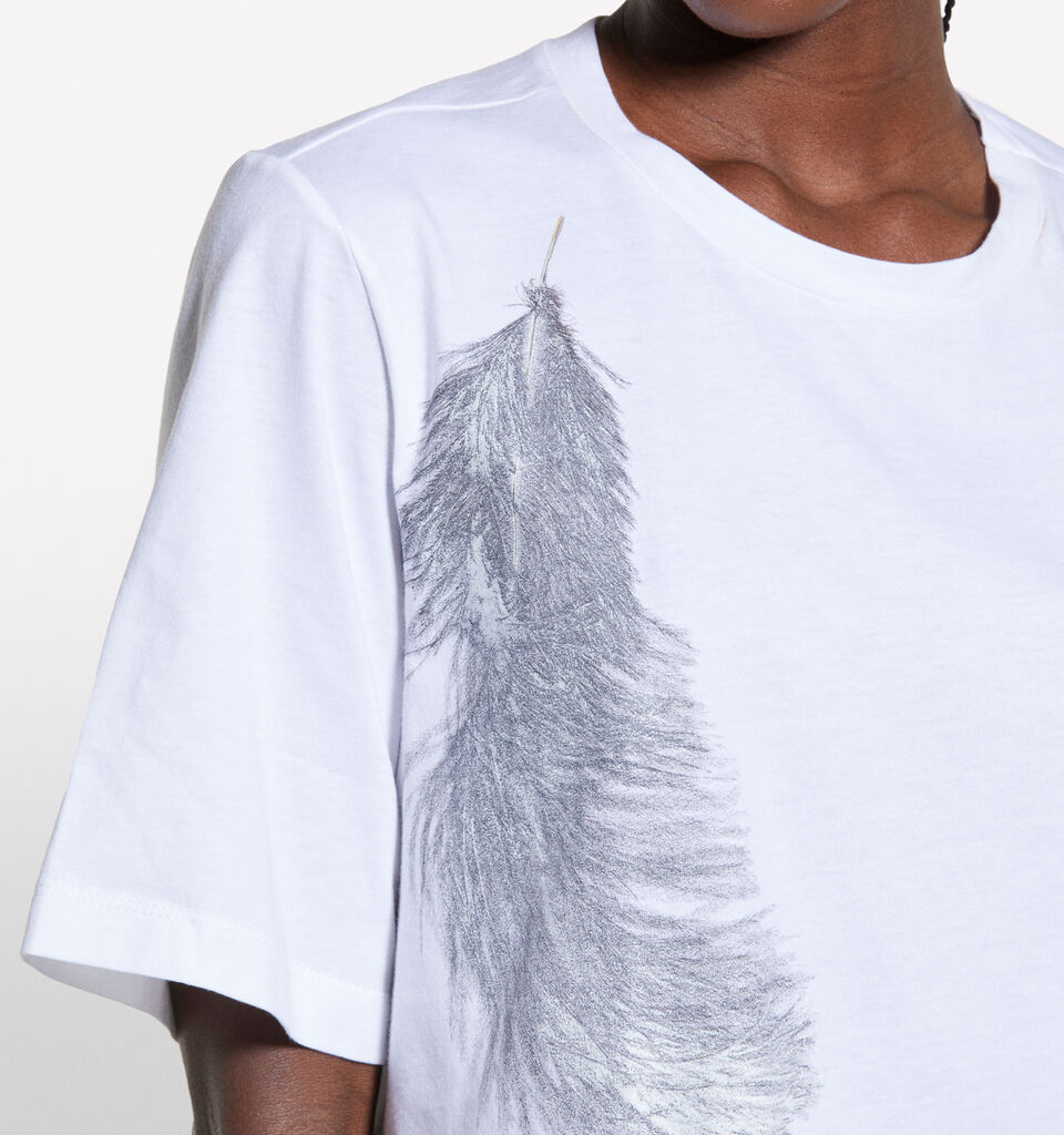 White t-shirt with feather print - women's short sleeve t-shirts - White | Sisley image number 5